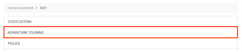 Selezionare la categoria di moto Harley-Davidson