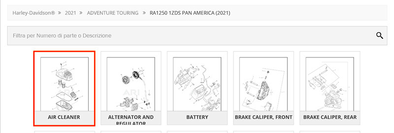 Selezionare il pezzo di ricambio originale Harley-Davidson